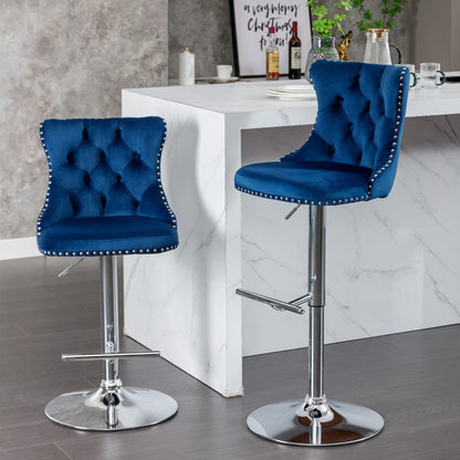 Swivel Velvet Barstools Adjusatble Seat Height From 25-33&quot;, Modern Upholstered Chrome Base Bar Stools With Backs Comfortable Tufted For Home Pub And Kitchen Island (Set of 2)