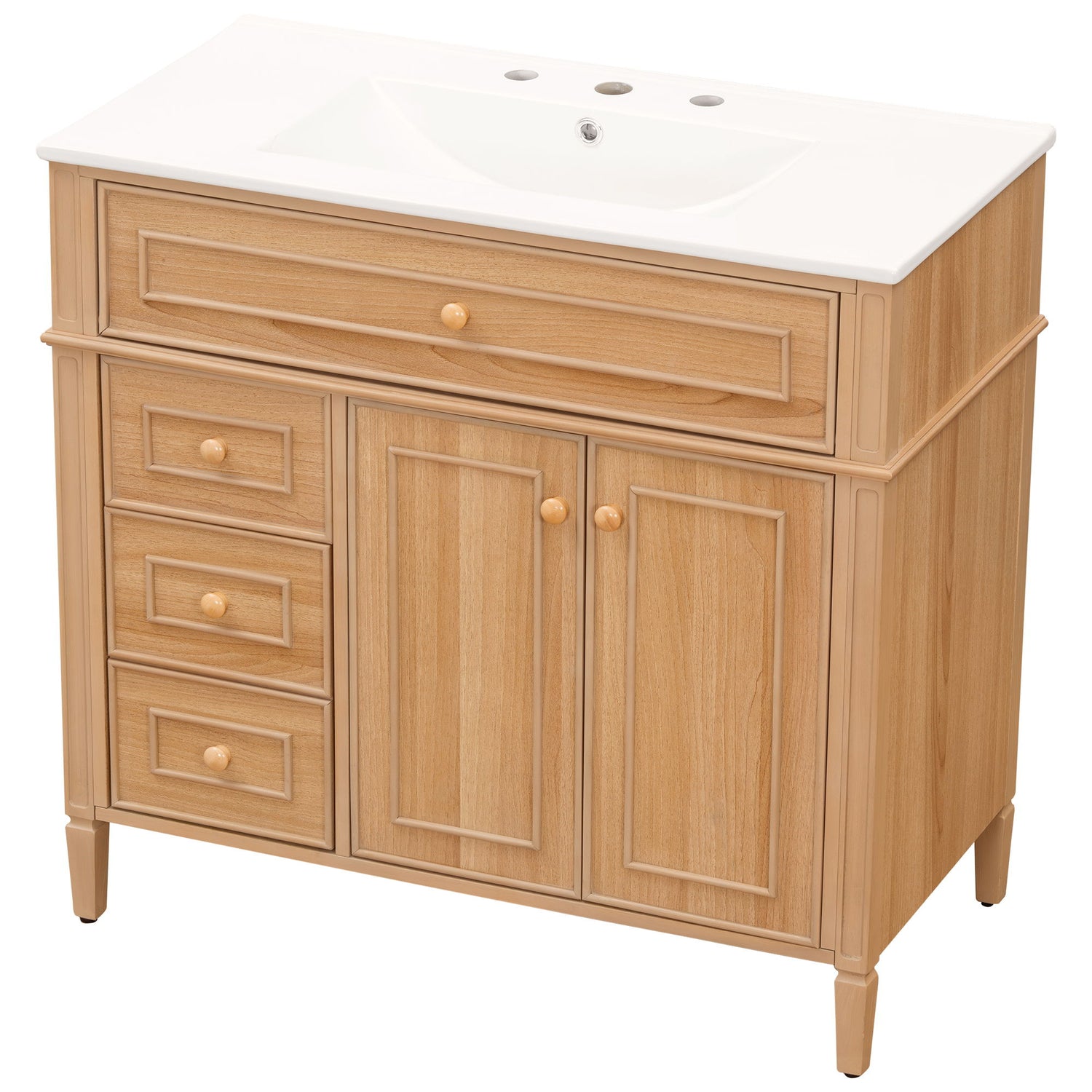 Bathroom Vanity With Sink, 3 Drawers &amp; 2 Doors