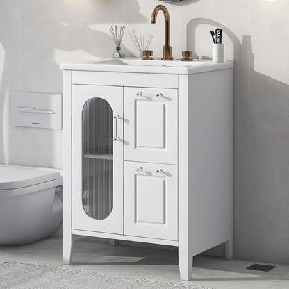 Modern Bathroom Vanity With Sink, Cabinet With 2 Drawers And Door, Adjustable Shelf
