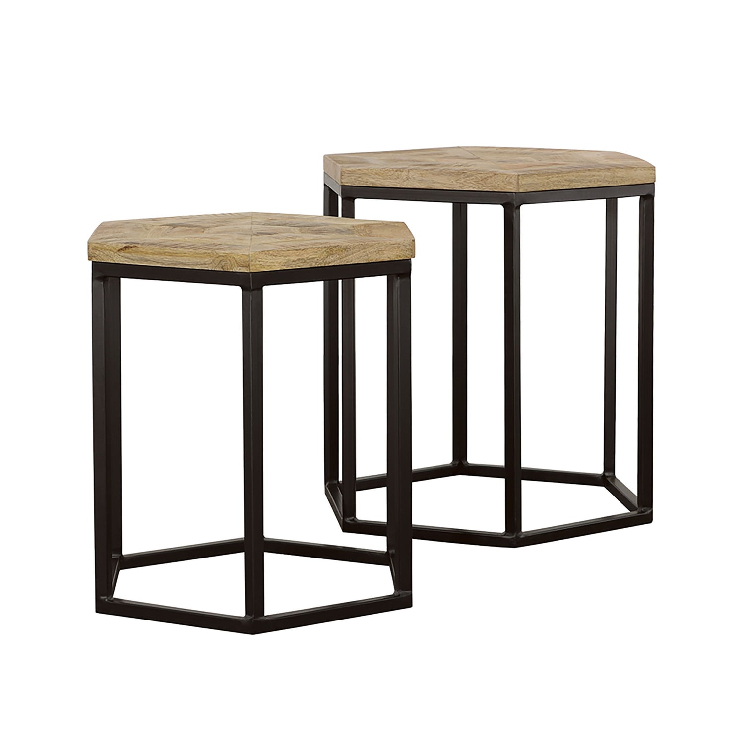 2 Piece Nesting Table With Hexagon Base - Brown