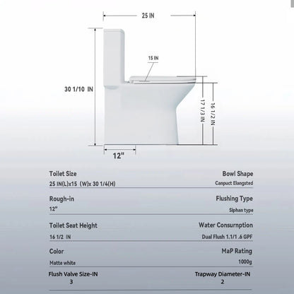 1 Piece Toilet With Dual Flush &amp; Rimless Bowl - Glossy White