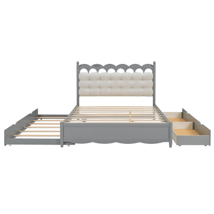 Storage Platform Bed, With 2 Big Drawers, Trundle, One Set Of Sockets &amp; USB Ports