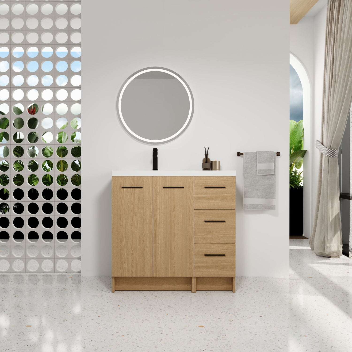 Wall Mounted Floating Bathroom Vanity With Sink, Door &amp; Drawers Modular Cabinet