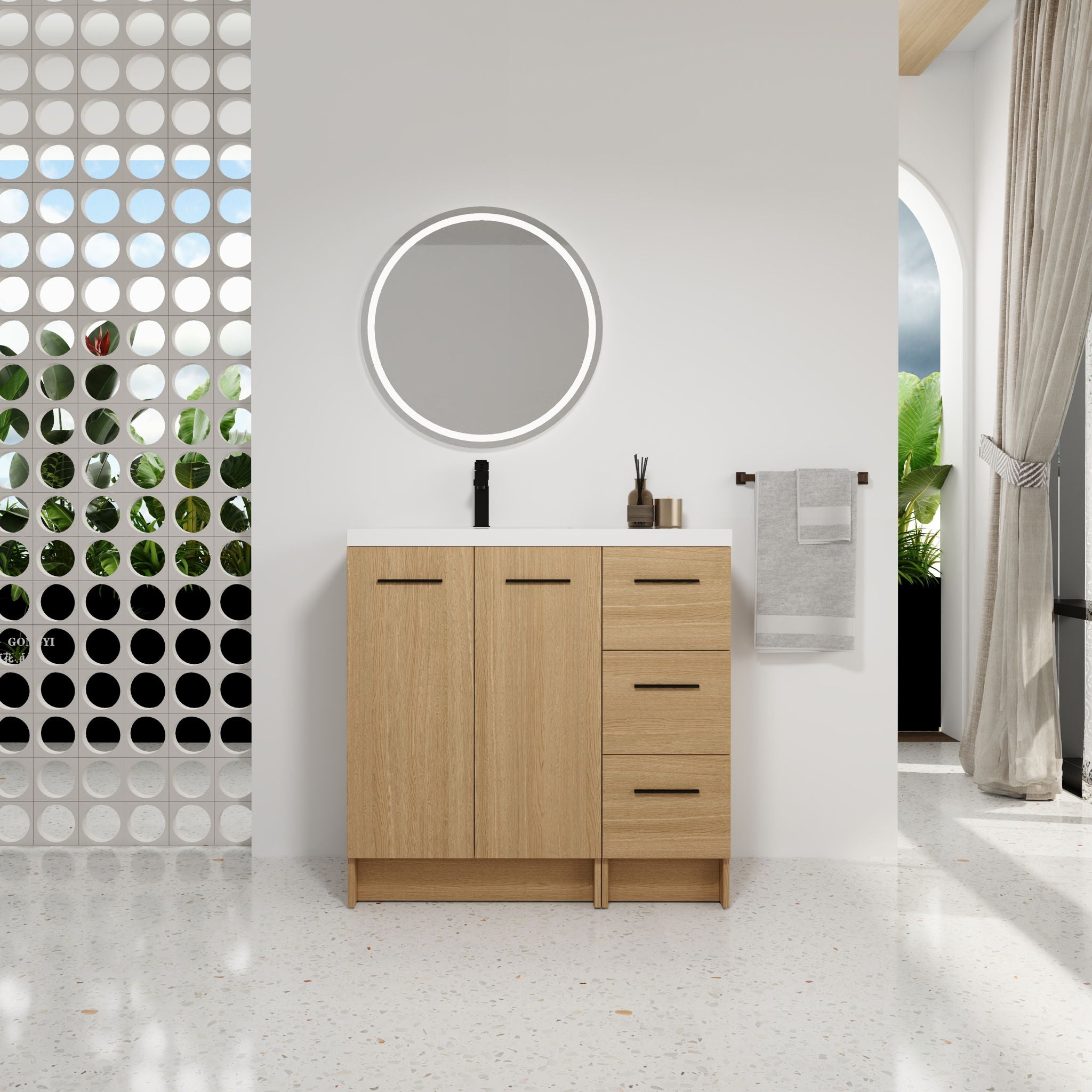 Wall Mounted Floating Bathroom Vanity With Sink, Door &amp; Drawers Modular Cabinet
