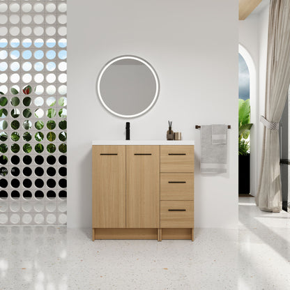 Wall Mounted Floating Bathroom Vanity With Sink, Door &amp; Drawers Modular Cabinet