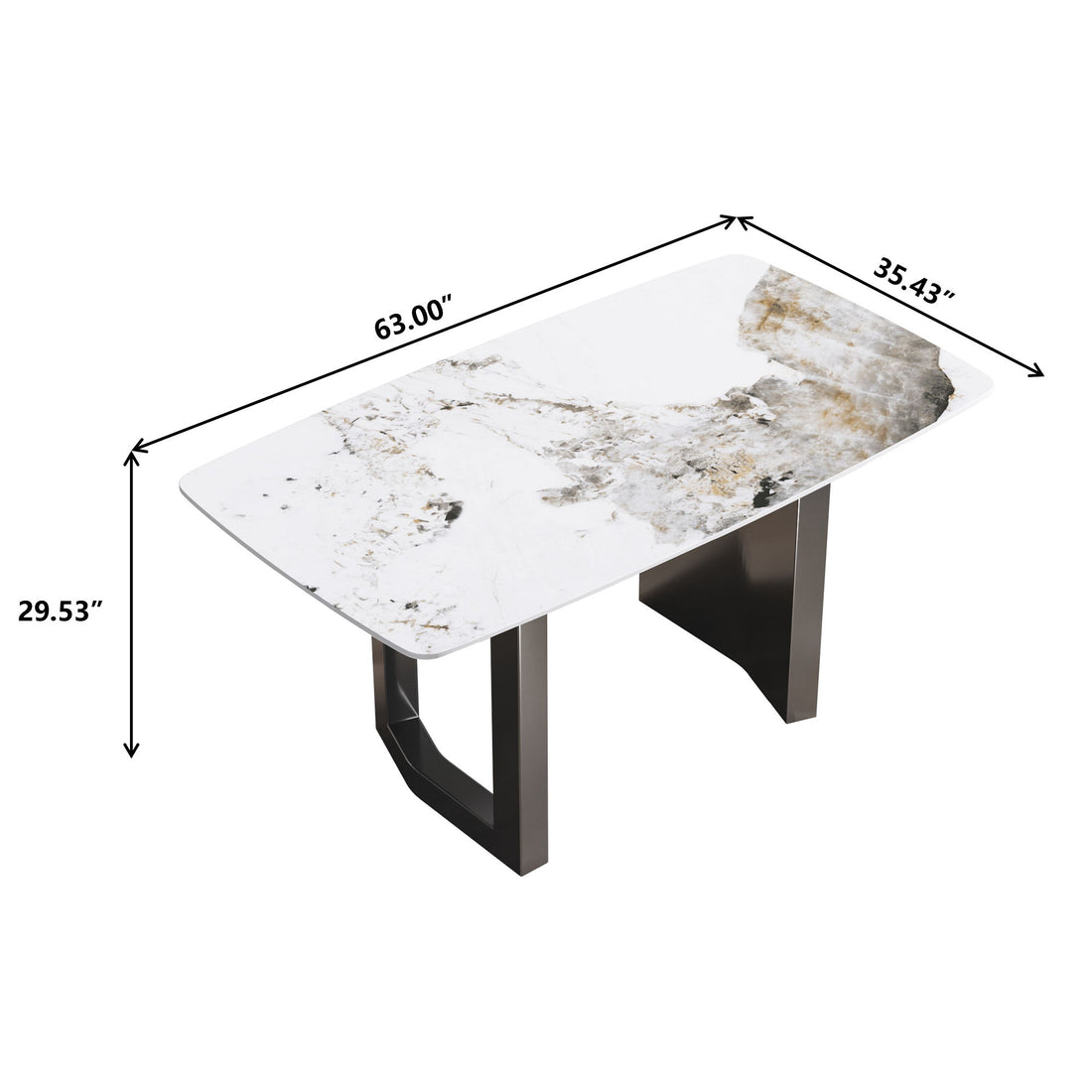 63&quot; Modern Artificial Stone Pandora White Curved Metal Leg Dining Table, 6 People - Antique White / Black