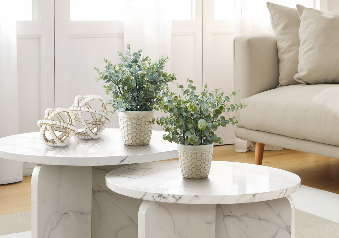 13&quot; Tall, Artificial Plant, Eucalyptus Grass, Indoor, Faux, Fake, Table, Greenery, Potted, Decorative (Set of 2) - Green / White