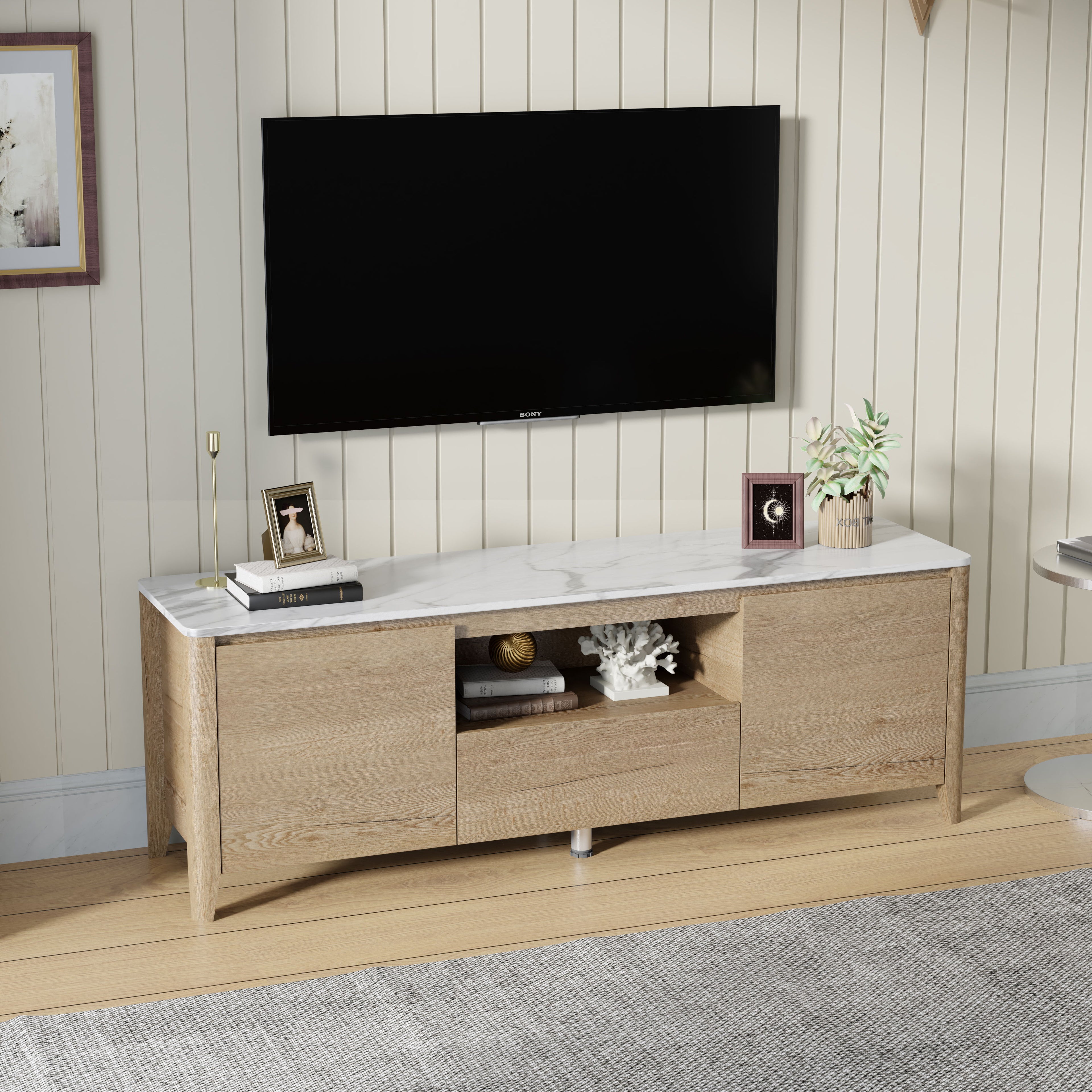 Modern TV Stand With LED Lights Entertainment Center TV Cabinet With Storage For Up To 75&quot; For Gaming Living Room Bedroom