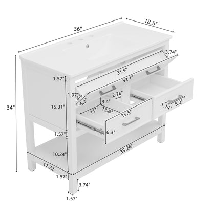 Bathroom Vanity With Ceramic Sink, Tip Out Tray &amp; 2 Full Extension Drawers