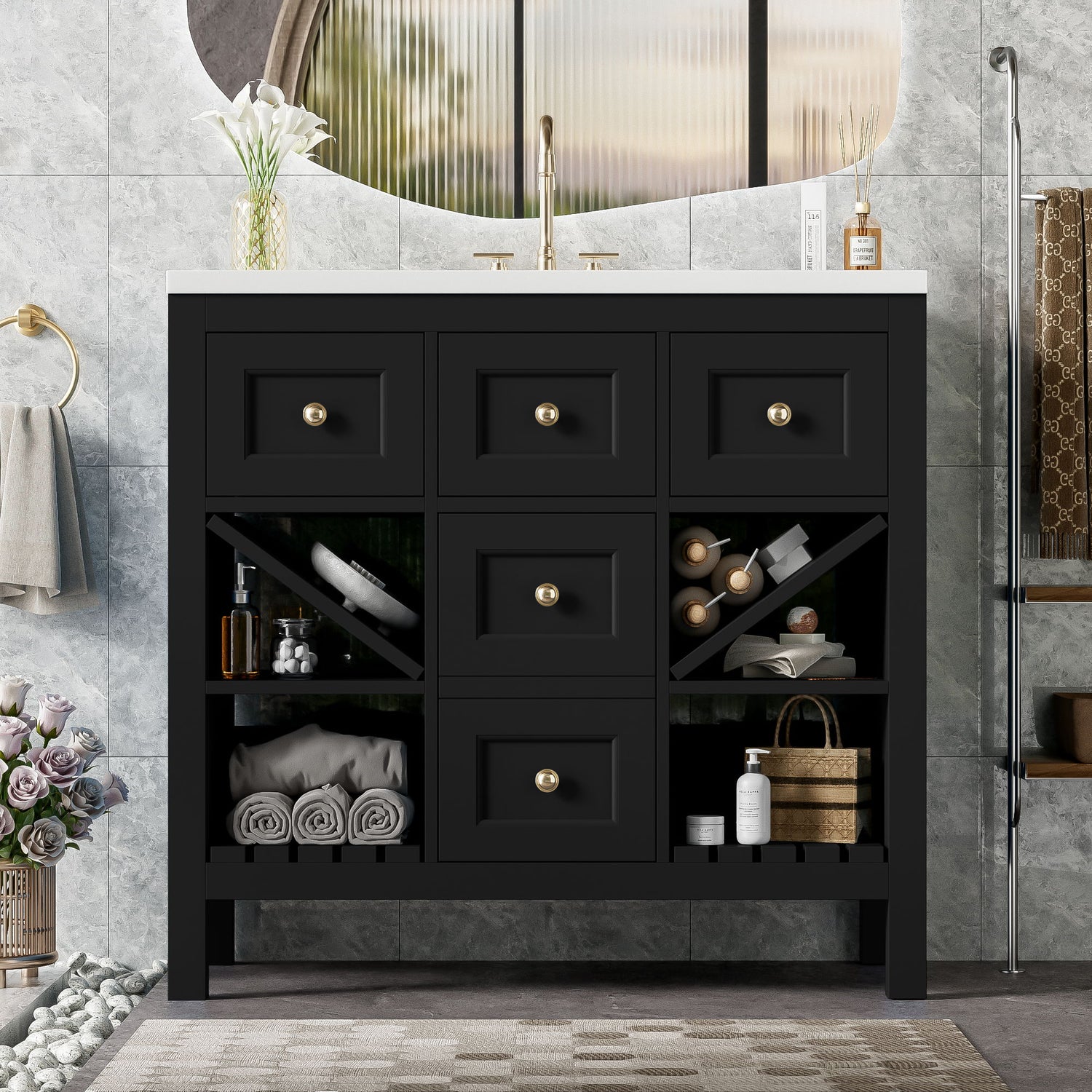 Bathroom Vanity With Sink, Freestanding Set With 5 Drawers