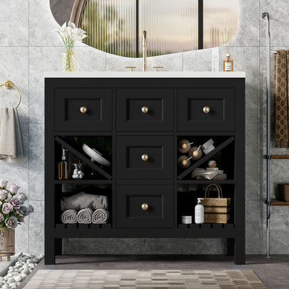 Bathroom Vanity With Sink, Freestanding Set With 5 Drawers