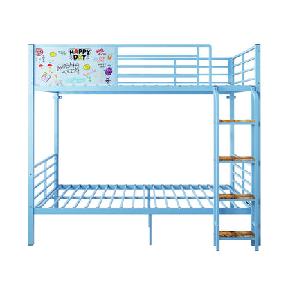 Bunk Bed, Convertible To 2 Separate Twin Size Beds &amp; Full Length Guardrail &amp; Ladder, No Box Spring Needed - Blue