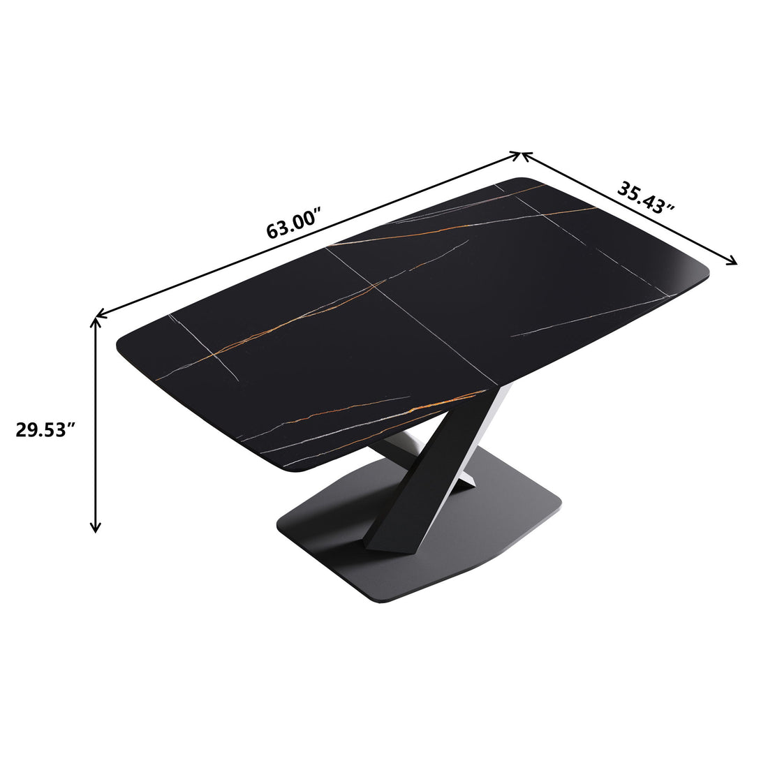 63&quot; Artificial Stone Black Curved Black Metal Leg Dining Table - Black