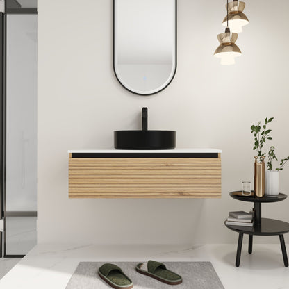 Wall Mounted Bathroom Vanity With Art Sink &amp; 1 Soft Close Drawer