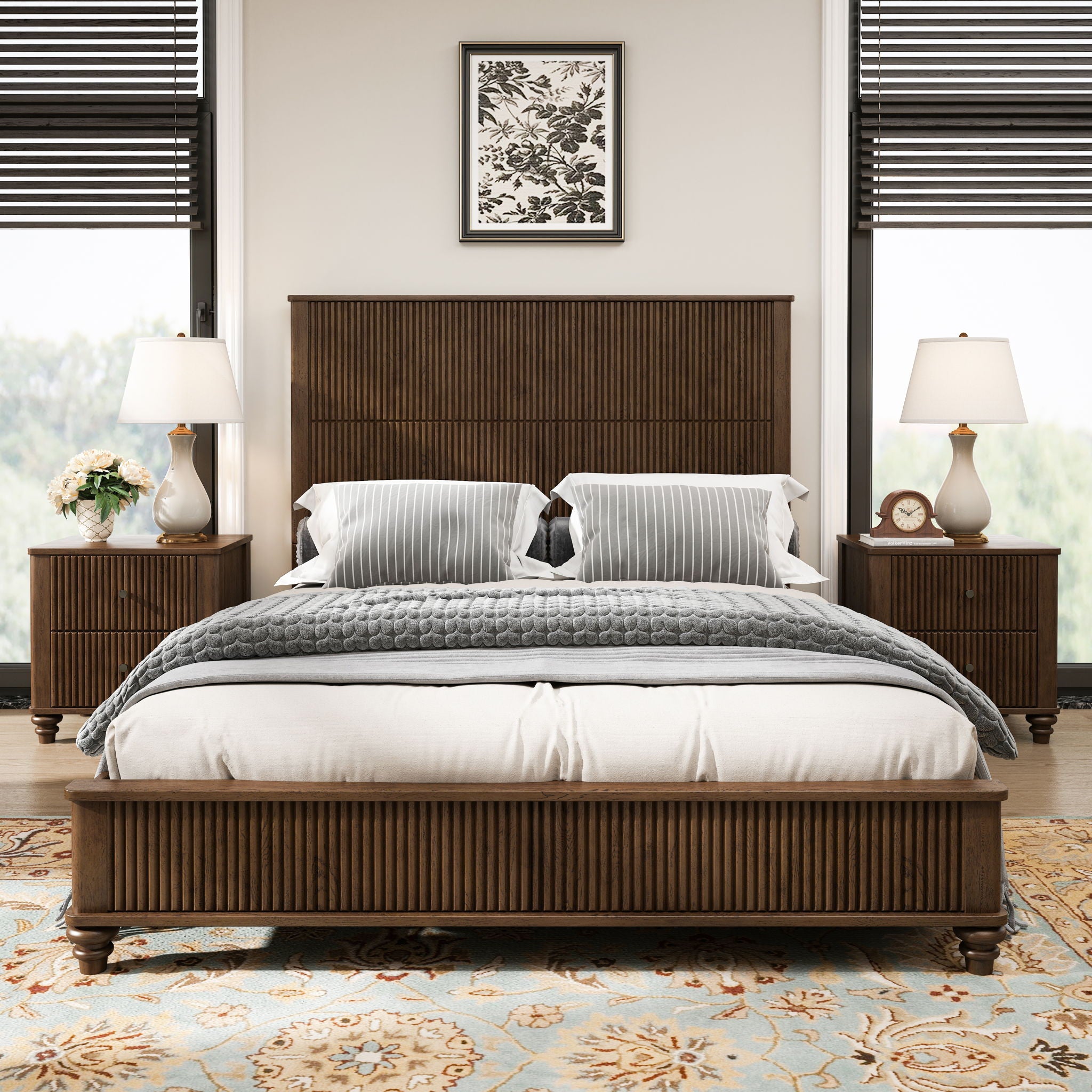 Platform Bed Frame &amp; Tall Headboard