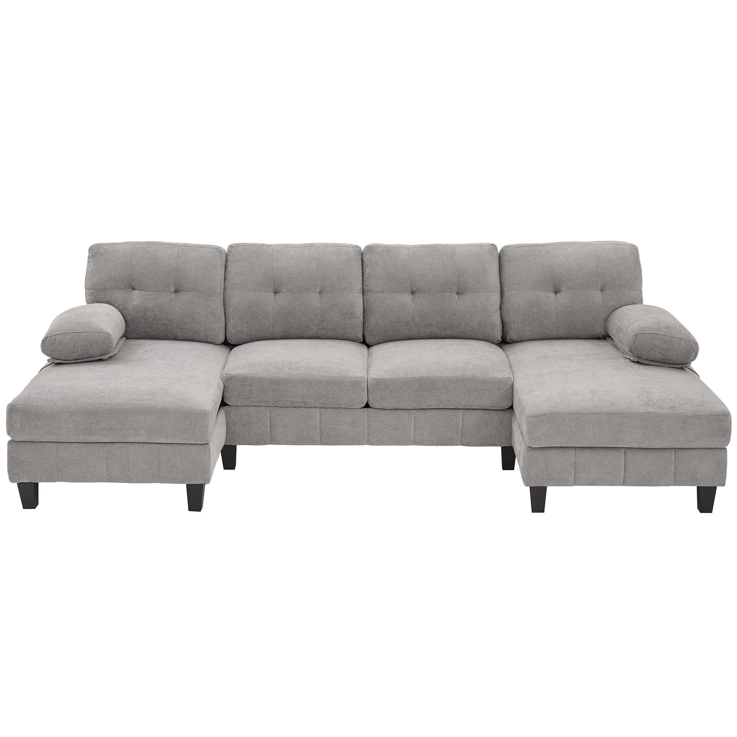 U-Shaped Sectional Sofa 103.5&quot; Black Chenille Fabric Couch With Dual Chaise Lounges, Storage Pockets, Armrest Pillows