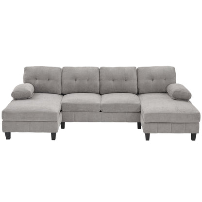 U-Shaped Sectional Sofa 103.5&quot; Black Chenille Fabric Couch With Dual Chaise Lounges, Storage Pockets, Armrest Pillows