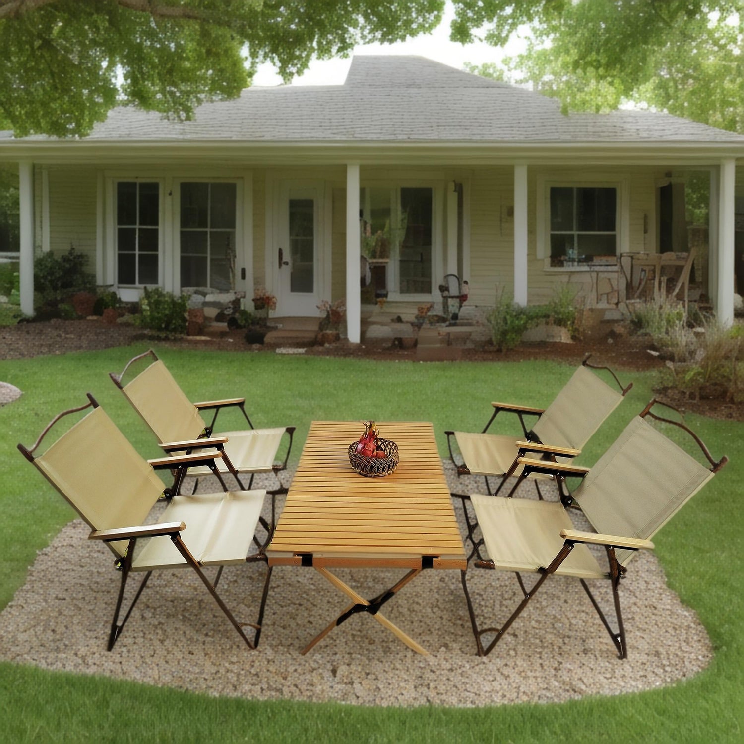 5 Pieces Dining Set, Multi-Function Foldable And Portable, 1 Dining Table &amp; 4 Folding Chairs, Indoor And Outdoor Universal - Natural