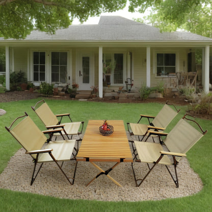 5 Pieces Dining Set, Multi-Function Foldable And Portable, 1 Dining Table &amp; 4 Folding Chairs, Indoor And Outdoor Universal - Natural