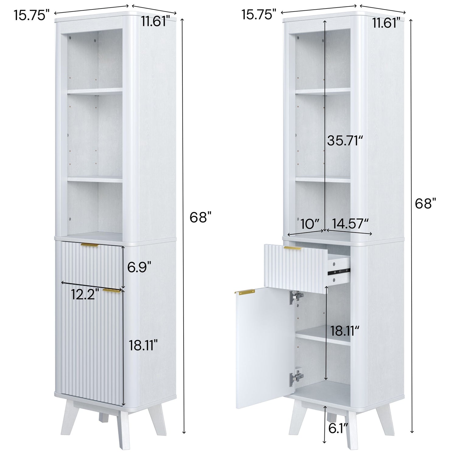 Tall Bathroom Storage Cabinet With Adjustable Shelves And 1 Drawer &amp; Door