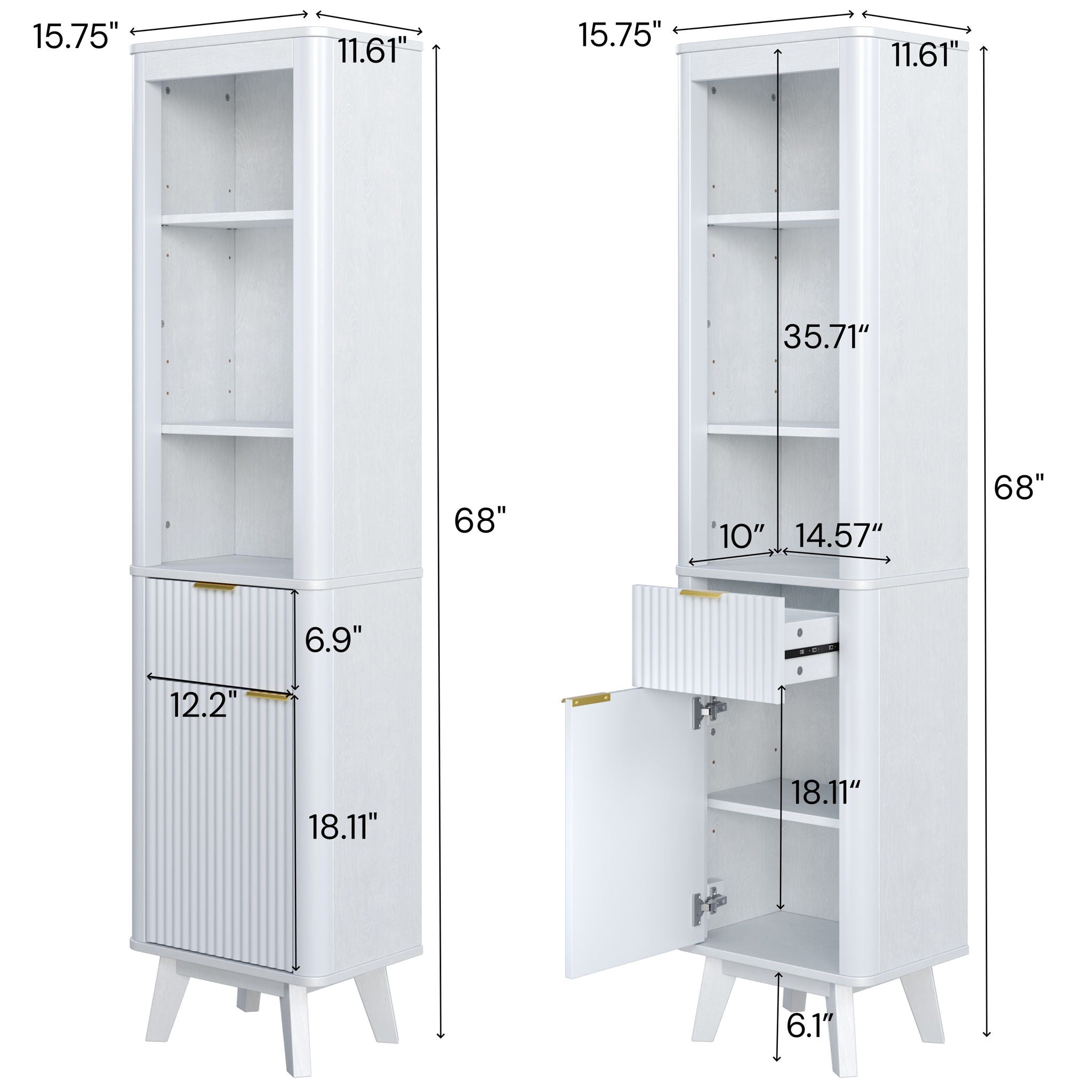 Tall Bathroom Storage Cabinet With Adjustable Shelves And 1 Drawer &amp; Door