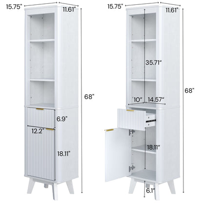 Tall Bathroom Storage Cabinet With Adjustable Shelves And 1 Drawer &amp; Door