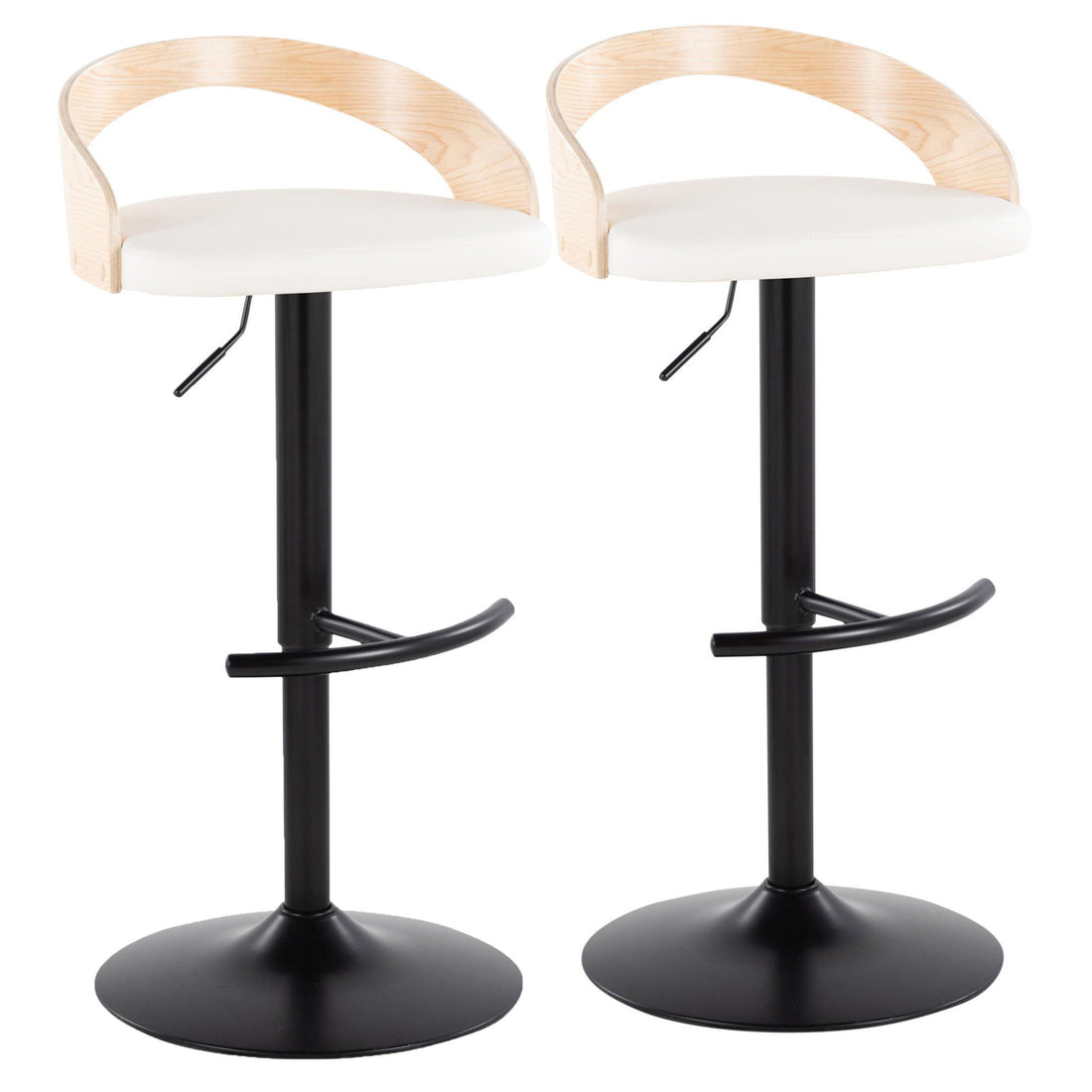 Grotto - Contemporary Adjustable Barstool With Swivel &amp; Rounded T Footrest (Set of 2)