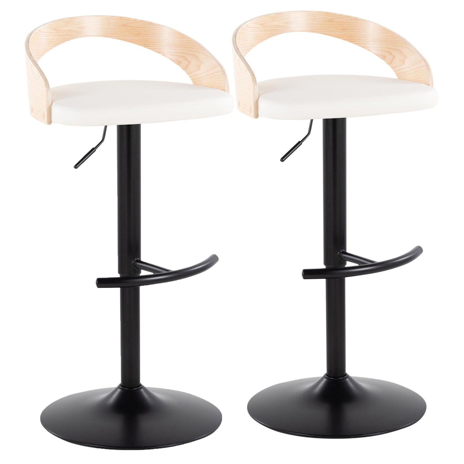 Grotto - Contemporary Adjustable Barstool With Swivel &amp; Rounded T Footrest (Set of 2)