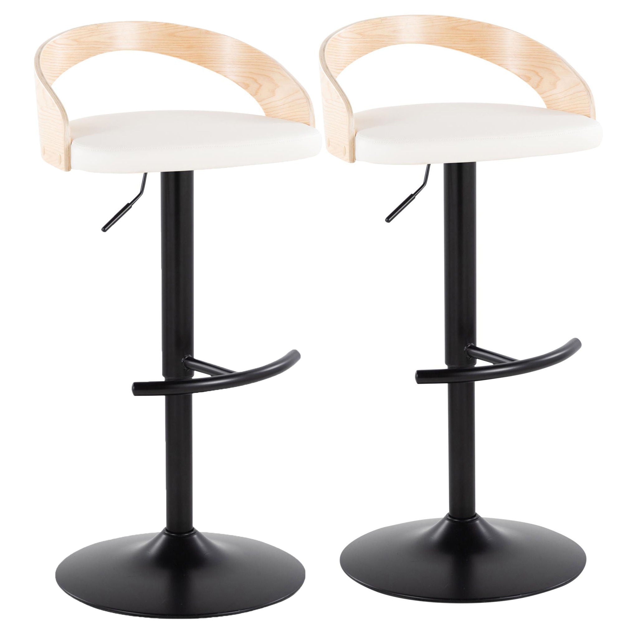 Grotto - Contemporary Adjustable Barstool With Swivel &amp; Rounded T Footrest (Set of 2)