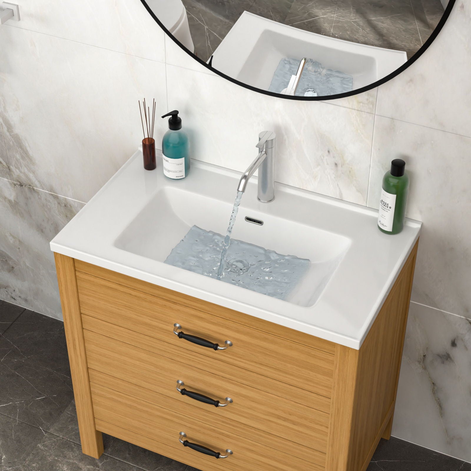 Rectangular Single Vanity Top With 1 Faucet Hole And Overflow, 35&quot; X 20&quot;, Sink Only - White