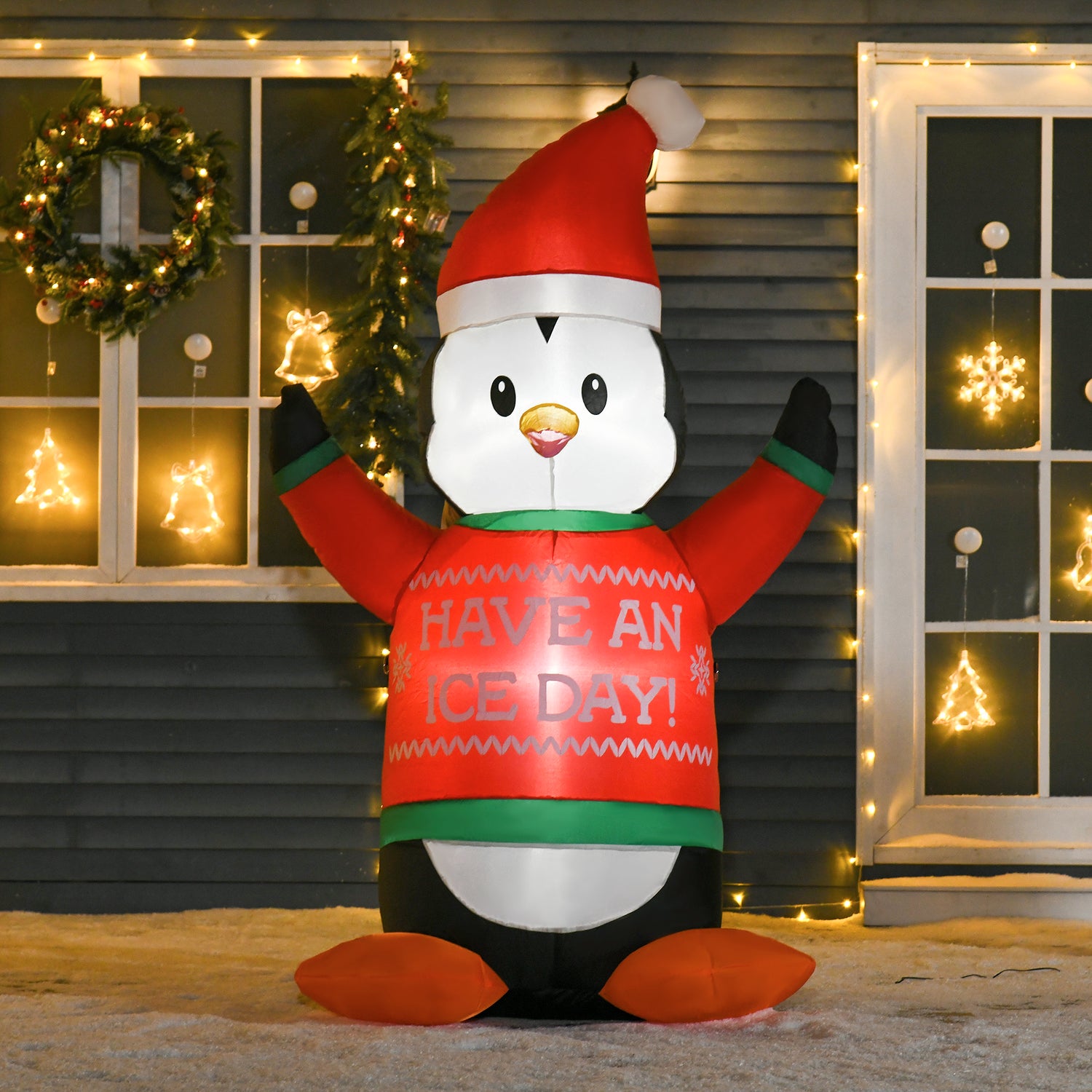 HOMCOM 6ft Christmas Inflatables Outdoor Decorations Penguin Wearing Christmas Sweater, Blow-Up Yard Christmas Decor with LED Lights Display