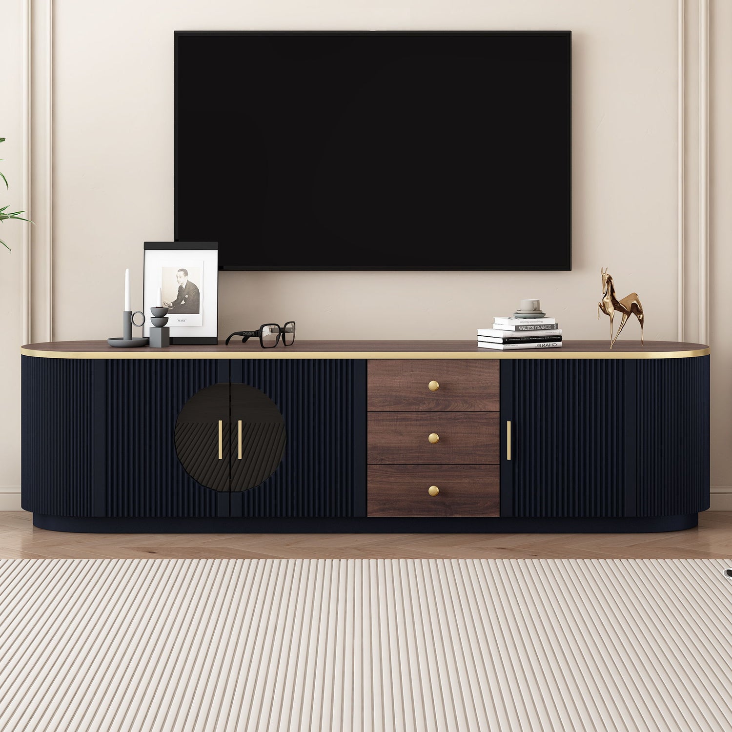 Modern Minimalist TV Stand For TVs Up To 80&quot; With 3 Drawers And 1 Shelf
