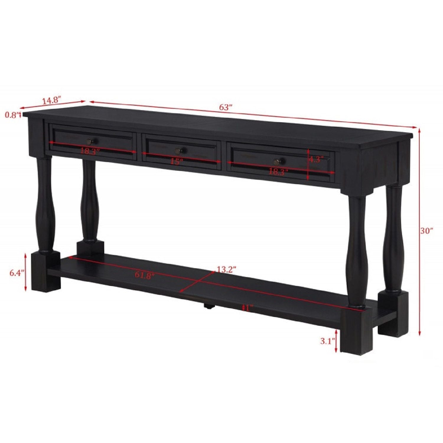 Long Console Table With Drawers And Shelf