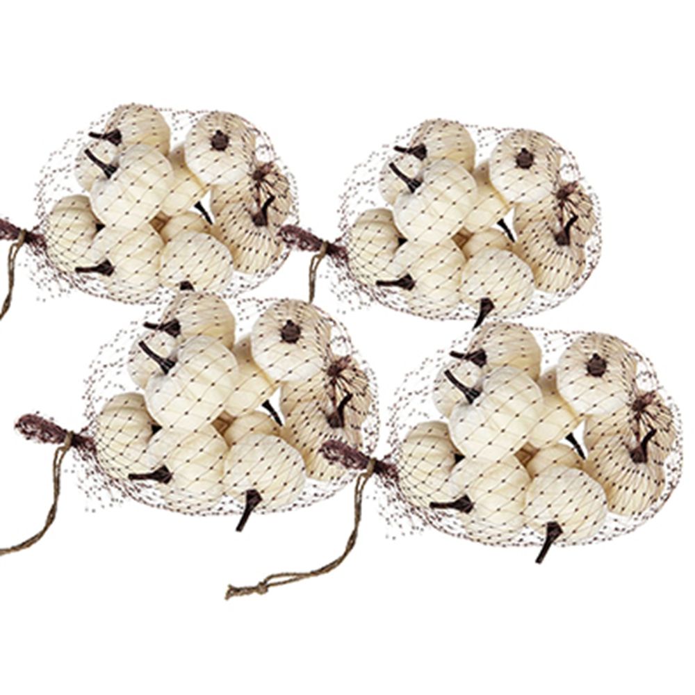 Velvety Pumpkin In Mesh Bag, Bag / 12, For Holiday Harvest Festival Fall Festival &amp; Thanksgiving (Set of 4) - White