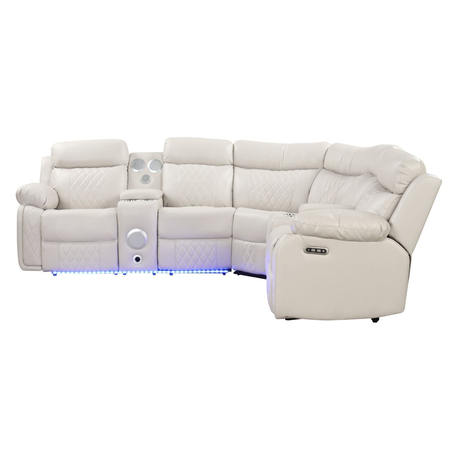 Lacrosse - Power Reclining Sectional Sofa &amp; Bluetooth Speakers, LED Lights, Console Storage, Cup Holders And USB Charging - Beige