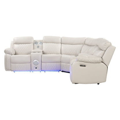 Lacrosse - Power Reclining Sectional Sofa &amp; Bluetooth Speakers, LED Lights, Console Storage, Cup Holders And USB Charging - Beige