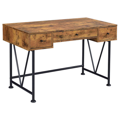 3 Drawer Writing Desk With Handles - Brown