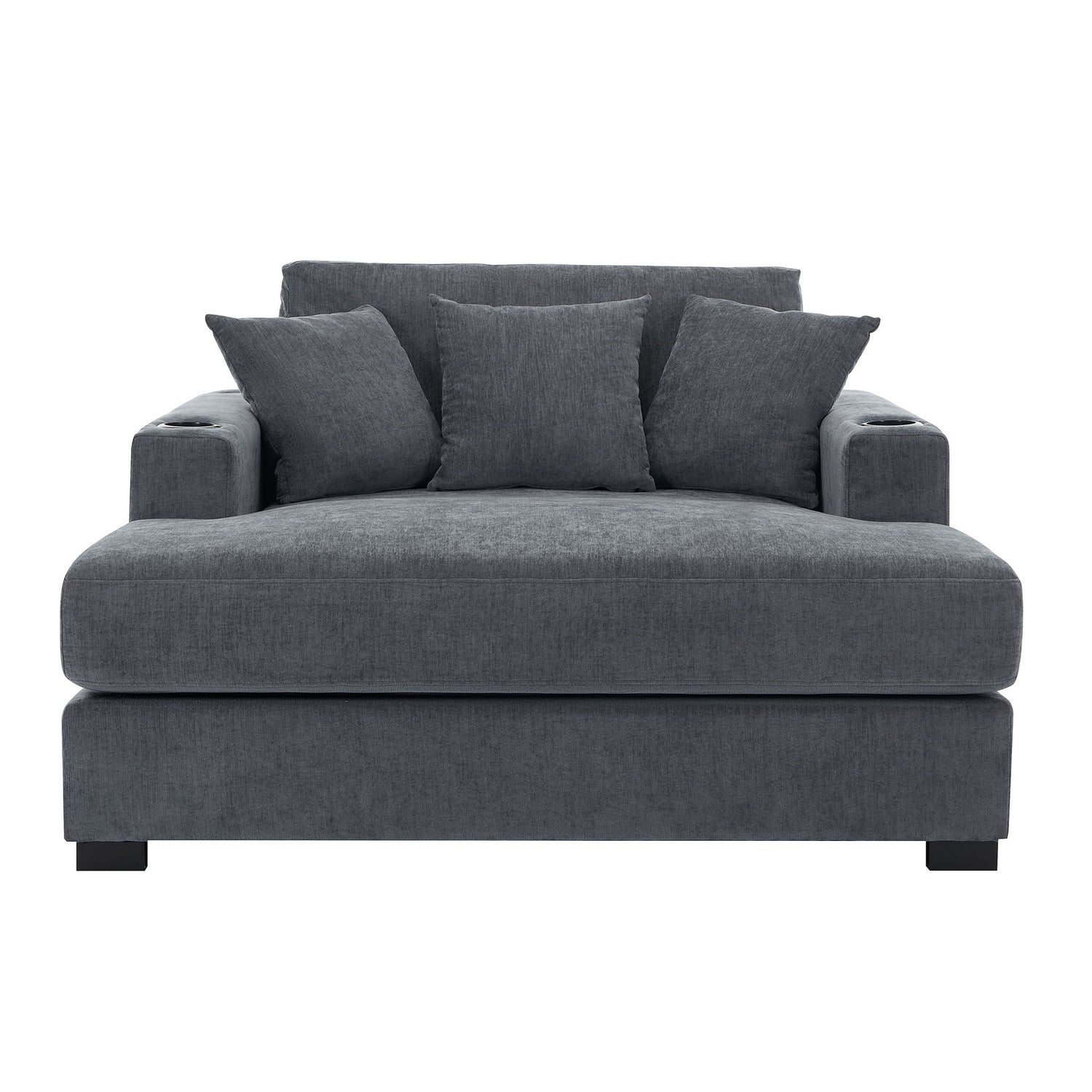Oversized Chaise Lounger Modern Style Sofa Couch With Pillows, Charge Station &amp; Cup Holders