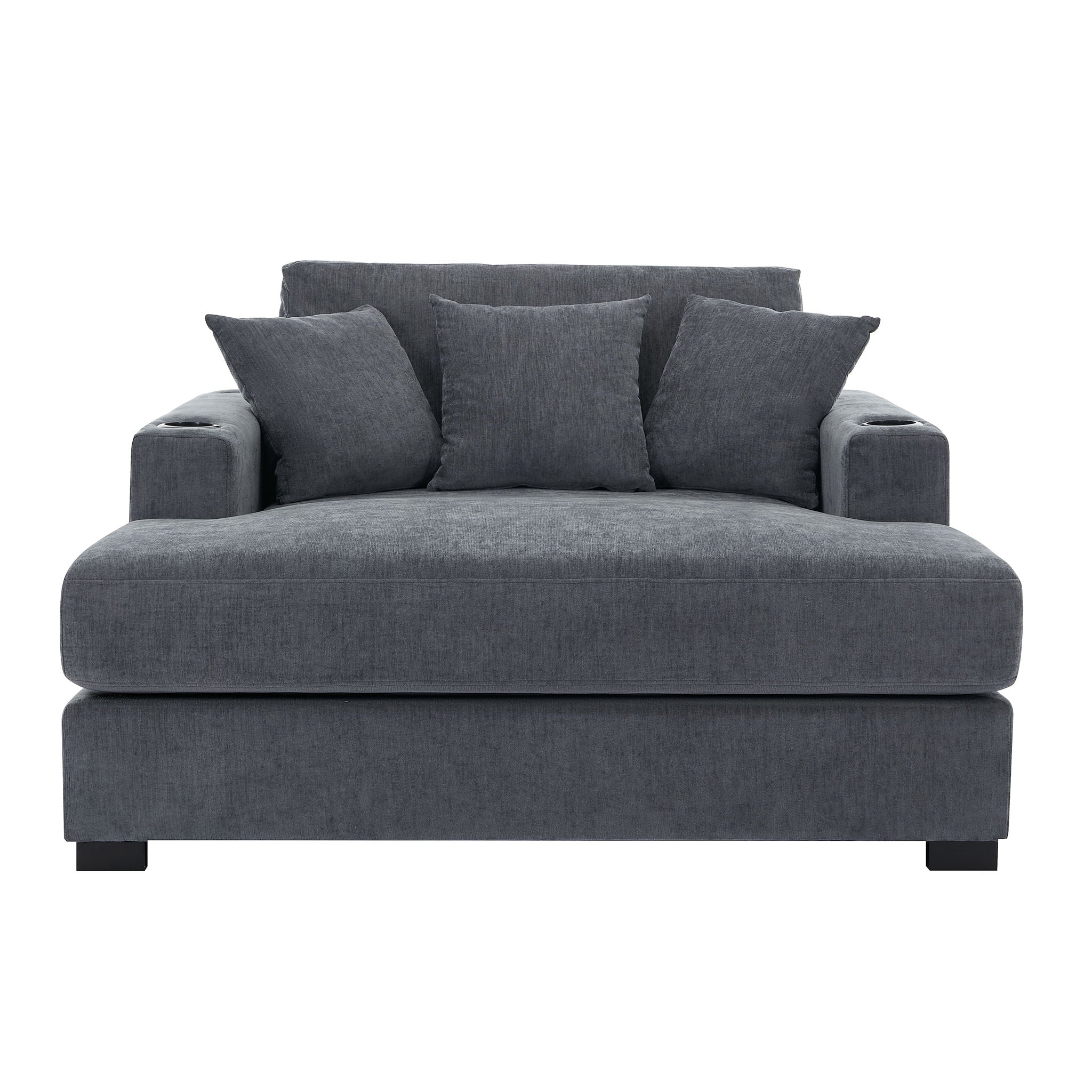 Oversized Chaise Lounger Modern Style Sofa Couch With Pillows, Charge Station &amp; Cup Holders
