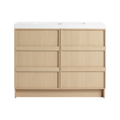 42" Freestanding Bathroom Vanity &amp; Sink &amp; 2 Soft Close Cabinet Doors - Oak / White