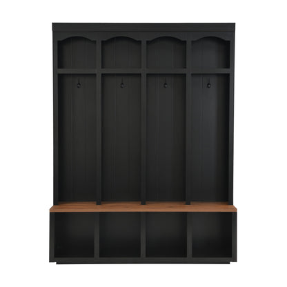 Entryway Hall Tree With Bench, 4 Hooks &amp; Open Storage Space