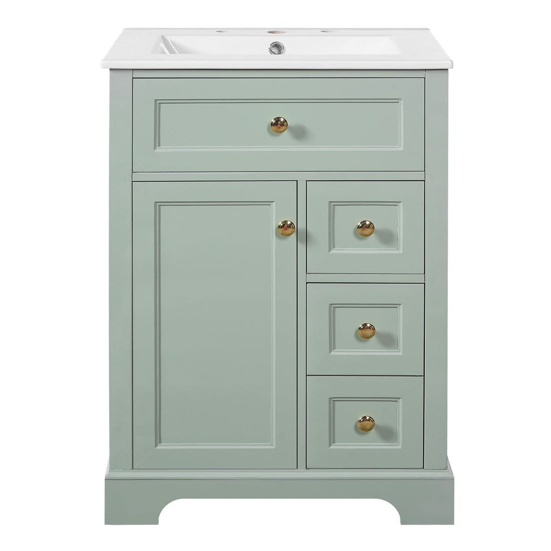 Modern Bathroom Vanity With Sink, 3 Drawers &amp; Cabinet With 2 Tier Door Storage