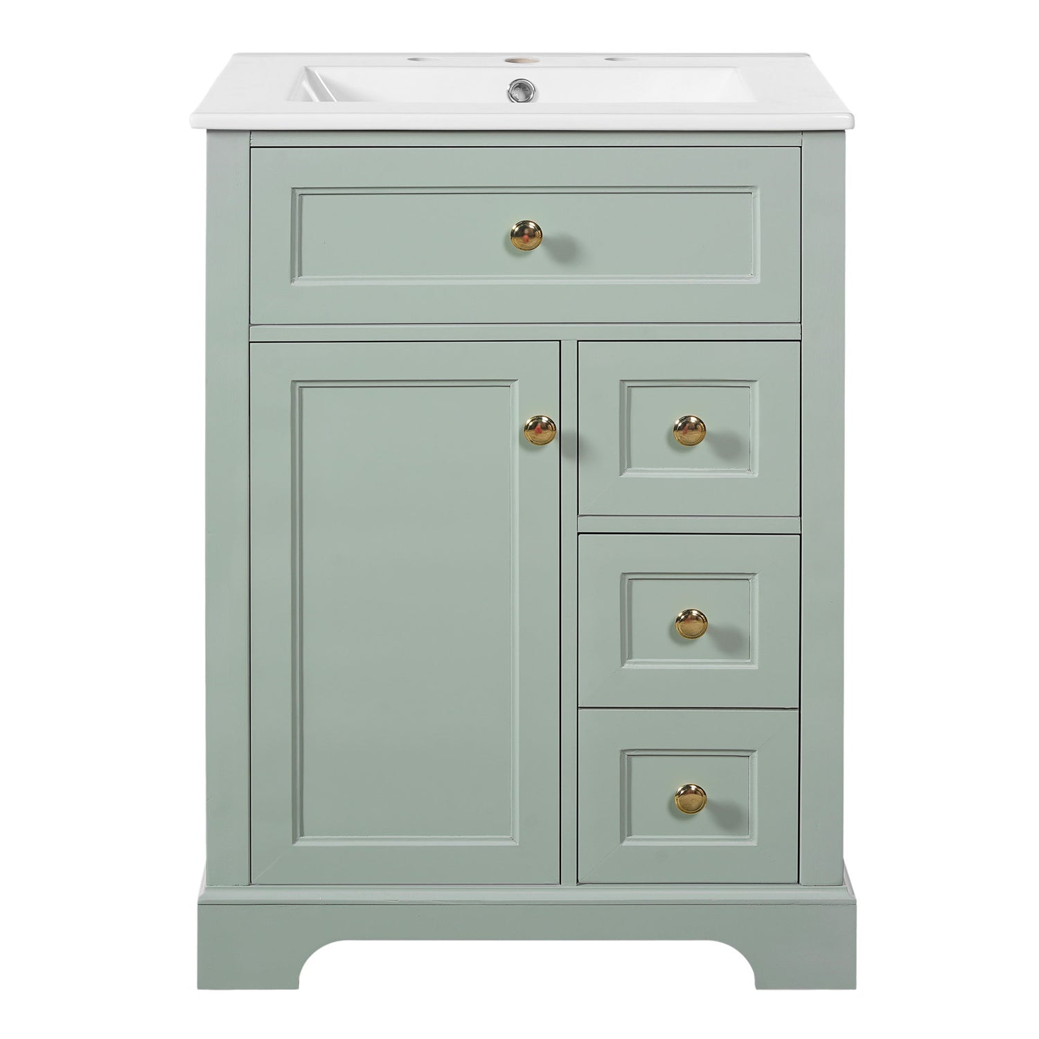 Modern Bathroom Vanity With Sink, 3 Drawers &amp; Cabinet With 2 Tier Door Storage