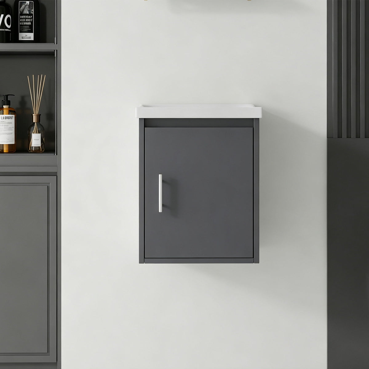 Floating Bathroom Vanity Combo, Wall Mounted Cabinet With Sink &amp; Soft Close Doors For Small Bathrooms