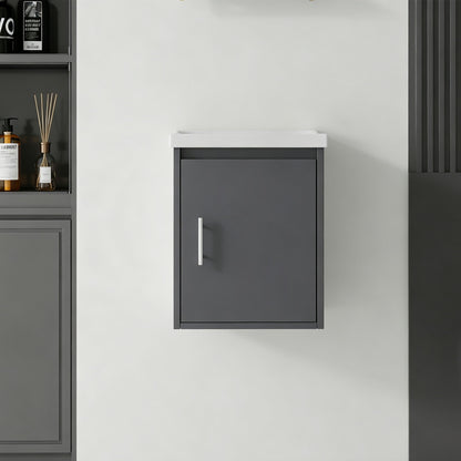 Floating Bathroom Vanity Combo, Wall Mounted Cabinet With Sink &amp; Soft Close Doors For Small Bathrooms