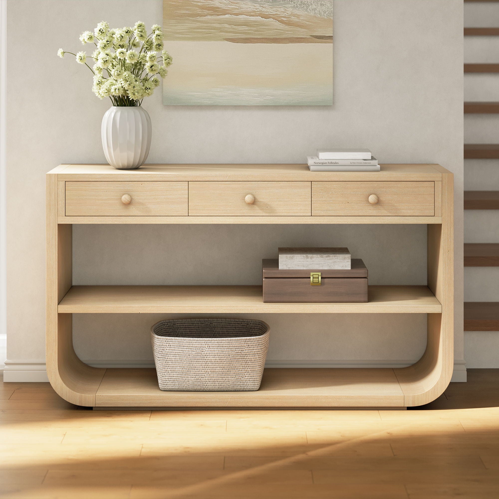 Console Table With 3 Soft Close Drawers &amp; 2 Open Shelves