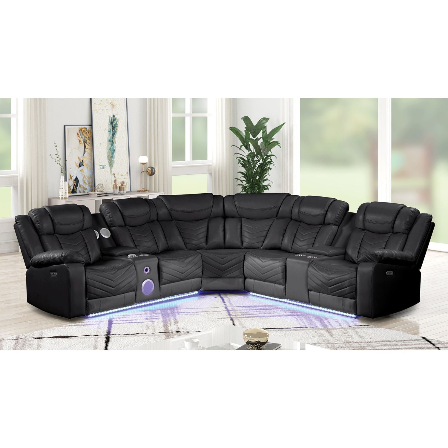 Challenger - Recliner Sectional Sofa, Built In USB, C Ports &amp; Bluetooth