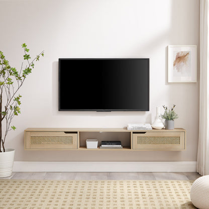 Modern Rattan Door Floating TV Stand For TVs Up To 80&quot;
