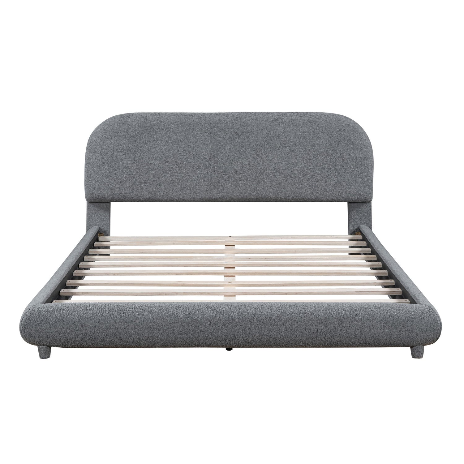 Upholstered Platform Bed With Thick Solid Frame And Stylish Curve-Shaped Design