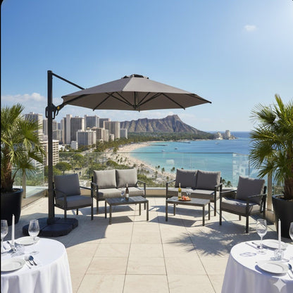 Round Cantilever Patio Umbrella With 360 Rotation &amp; Infinite Tilt Adjustment
